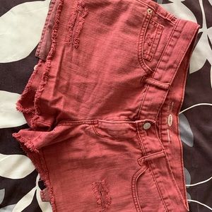 Ripped Red Jean Shorts